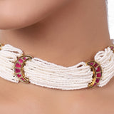 Gold Plated Baisakh Red Kundan Pearl Choker Set