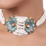 Gold Plated Baisakh Turquoise Enamel Kundan Choker Set