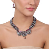 Silver Plated Baisakh Grey Ruby Necklace Set
