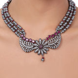 Silver Plated Baisakh Grey Ruby Necklace Set