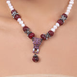 Silver Plated Baisakh Ruby Pearl Necklace Set