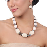 Silver Plated Baisakh Zircon Carved White Coral Necklace Set