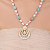 Gold Plated Baisakh Zircon Pink Pearl Necklace Set