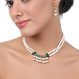 Gold Plated Baisakh Green Onyx  Pearl Necklace Set