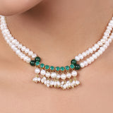 Gold Plated Baisakh Green Onyx  Pearl Necklace Set