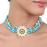Gold Plated Baisakh Kundan Turquoise Choker Set