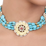 Gold Plated Baisakh Kundan Turquoise Choker Set