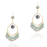 Gold & Silver Plated Mishran Kundan  Turquoise Chandbali Earrings