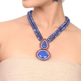 Silver Plated Manihaar Lapiz Necklace Set