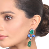 Silver Plated Manihaar Zircon Lapiz Green Onyx Necklace Set