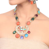 Gold Plated Manihaar Multi Stone Kundan Necklace Set