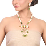Gold Plated Manihaar White Carved Coral Peridot Necklace Set